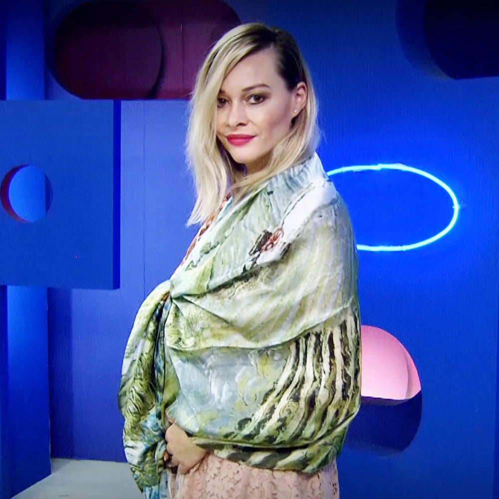 Šála-šátek ze 100% Pravého Hedvábí, 90 cm x 180 cm, Zelený vzor | -80% Akce na Šperky