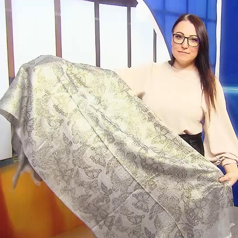 Lesklá černá Šála-šátek se vzorem motýlů, 70 cm x 180 cm | -80% Akce na Šperky