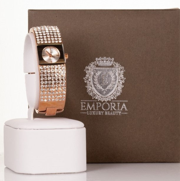 CUSSI dámské hodinky v barvě růžového zlata se 7 řadami krystalů křemene | -80% Akce na Šperky