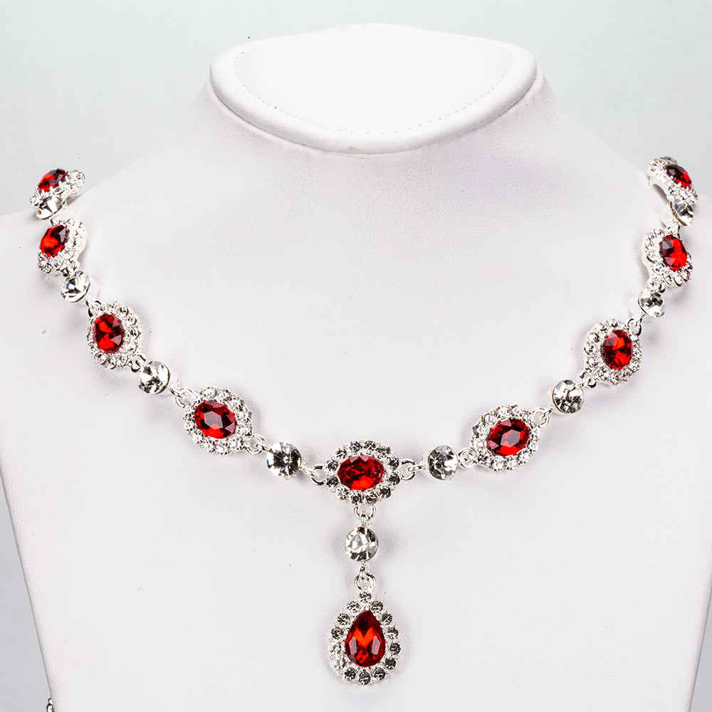 Bílým Pozlacená slitina - Sada s Červeným Emporia® Křišťálem a Bílým Emporia® Křišťálem ( Náhrdelník+Náušnice )