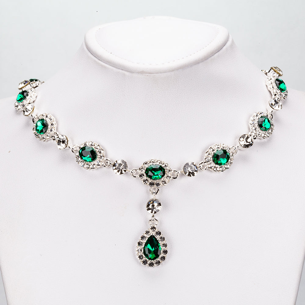 Bílým Pozlacená slitina - Sada se Zeleným Emporia® Křišťálem a Bílým Emporia® Křišťálem ( Náhrdelník+Náušnice )