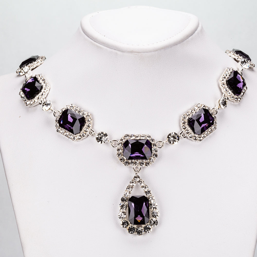 Bílým Pozlacená slitina - Sada s Fialovým Emporia® Křišťálem a Bílým Emporia® Křišťálem ( Náhrdelník+Náušnice )