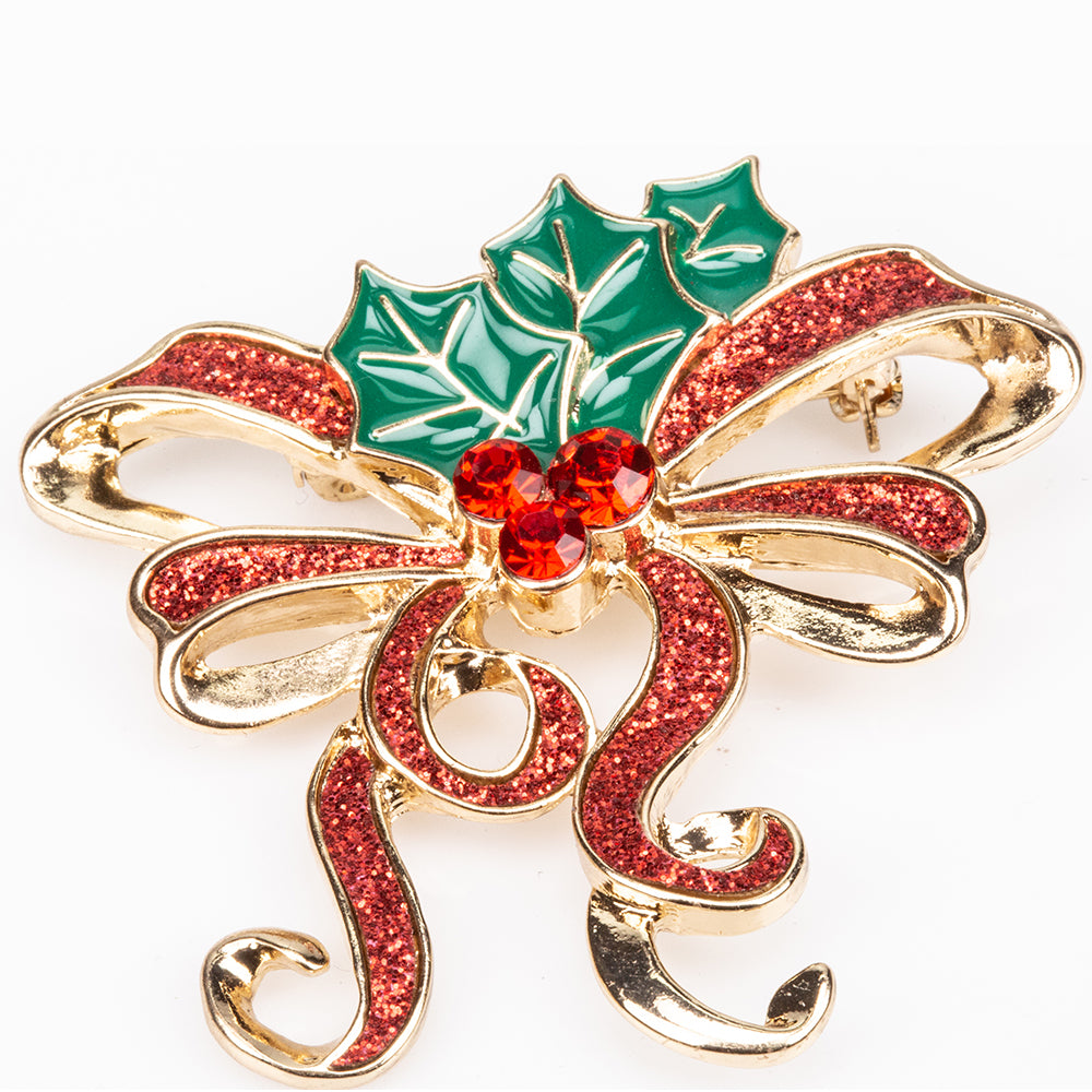 Pozlacená slitina - Brož s Červeným Emporia® Křišťálem a Bílým Emporia® Křišťálem