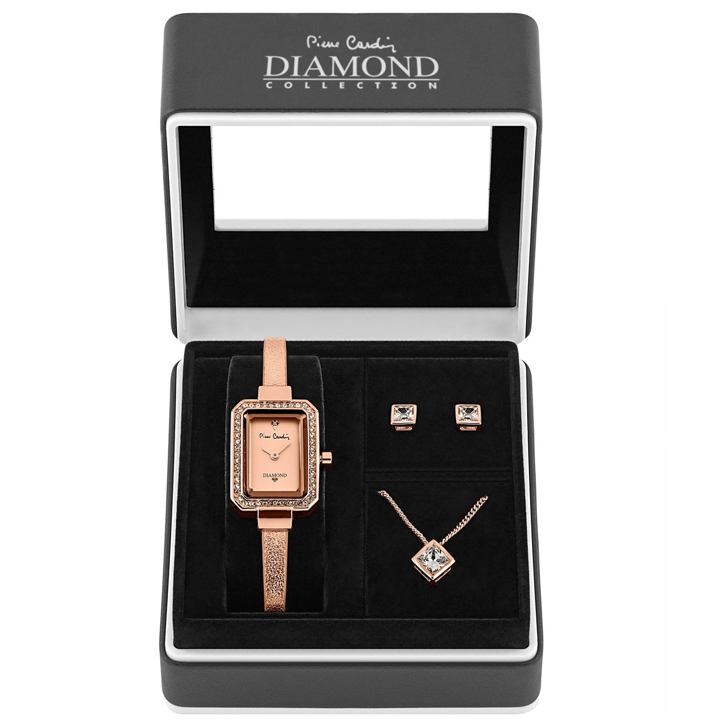 3 dílná sada Pierre Cardin - Hodinky, Náušnice a Náhrdelník | -80% Akce na Šperky