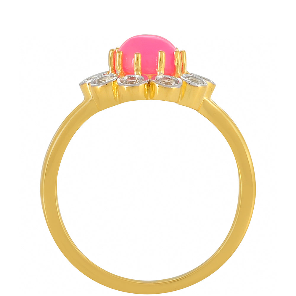 Pozlacený Stříbrný Prsten s Etiopským Neónově Růžovým Opálem a Bílým Topazem