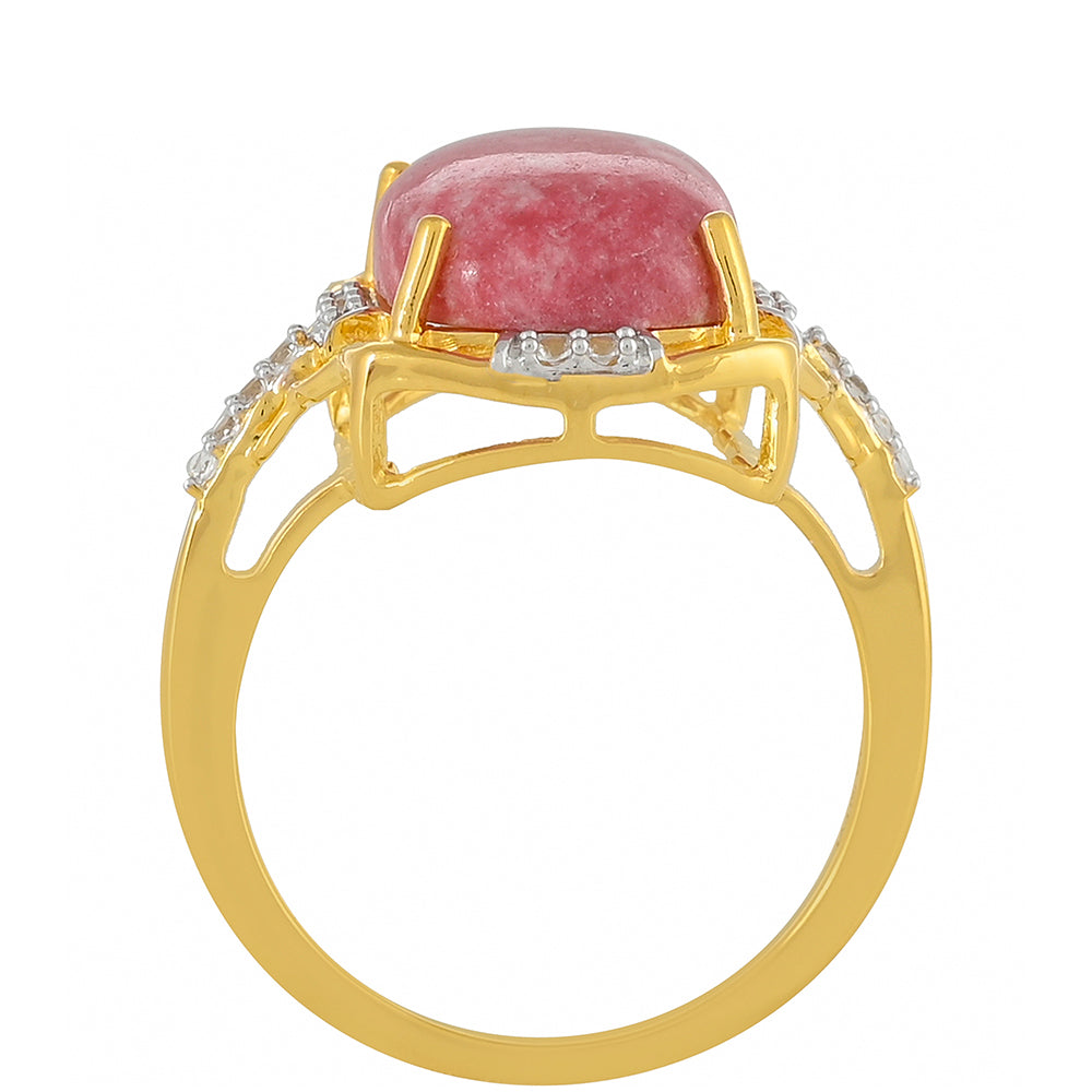 Pozlacený Stříbrný Prsten s Thulitem a Bílým Topazem