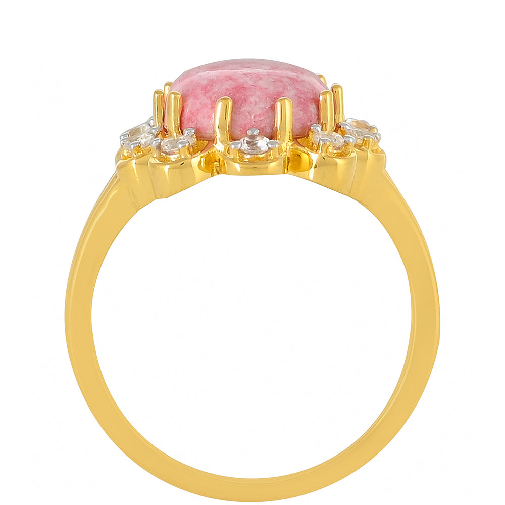 Pozlacený Stříbrný Prsten s Thulitem a Bílým Topazem