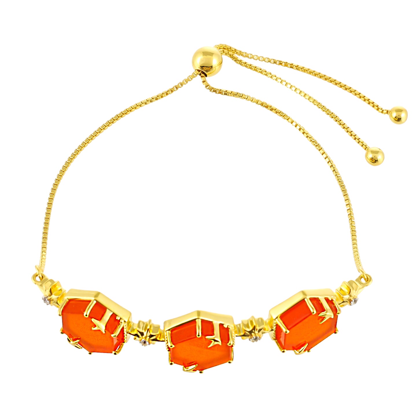 Pozlacené Stříbro 925/1000 - Náramek s Karneolem a Bílým Topazem - Karátové číslo: 11.58. přibližná hmotnost: 8.94 gramů