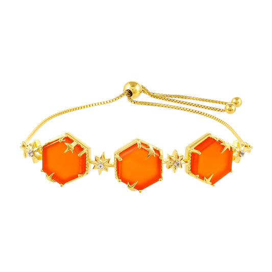 Pozlacené Stříbro 925/1000 - Náramek s Karneolem a Bílým Topazem - Karátové číslo: 11.58. přibližná hmotnost: 8.94 gramů