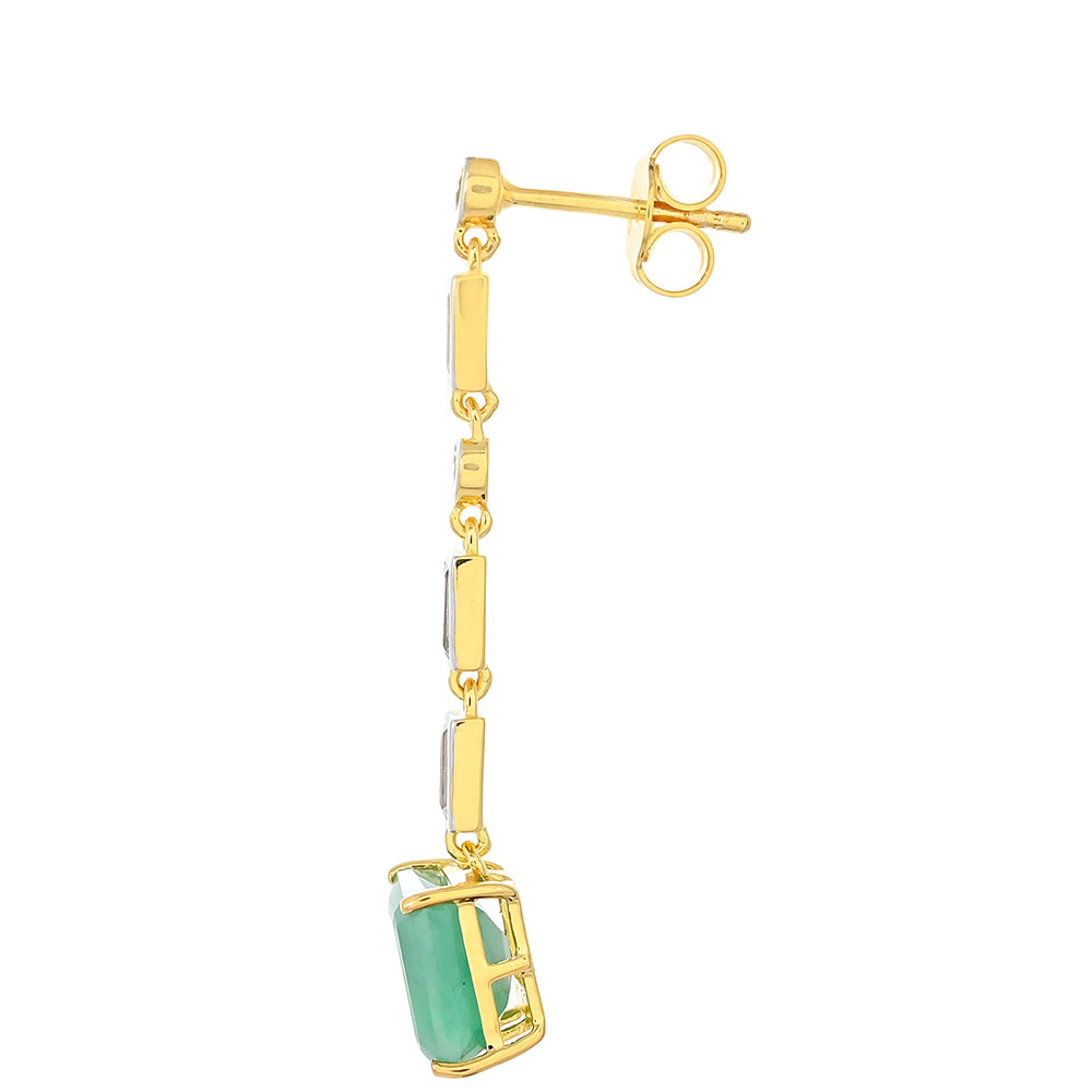 Pozlacené Stříbro 925/1000 - Náušnice s Brazilským Smaragdem a Bílým Topazem - Karátové číslo: 4.76. přibližná hmotnost: 3.67 gramů