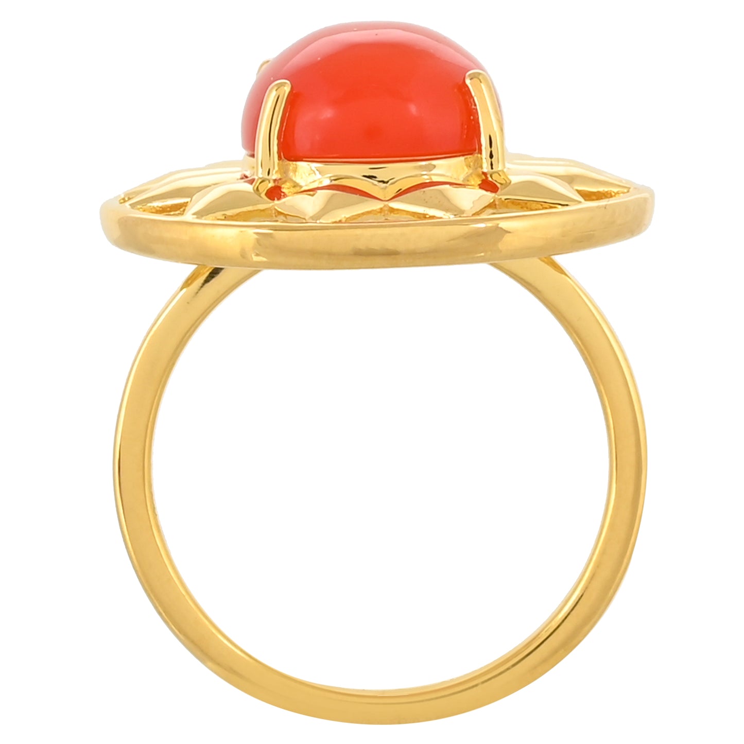 Pozlacené Stříbro 925/1000 - Prsten s Karneolem - Karátové číslo: 4.56. přibližná hmotnost: 5.28 gramů