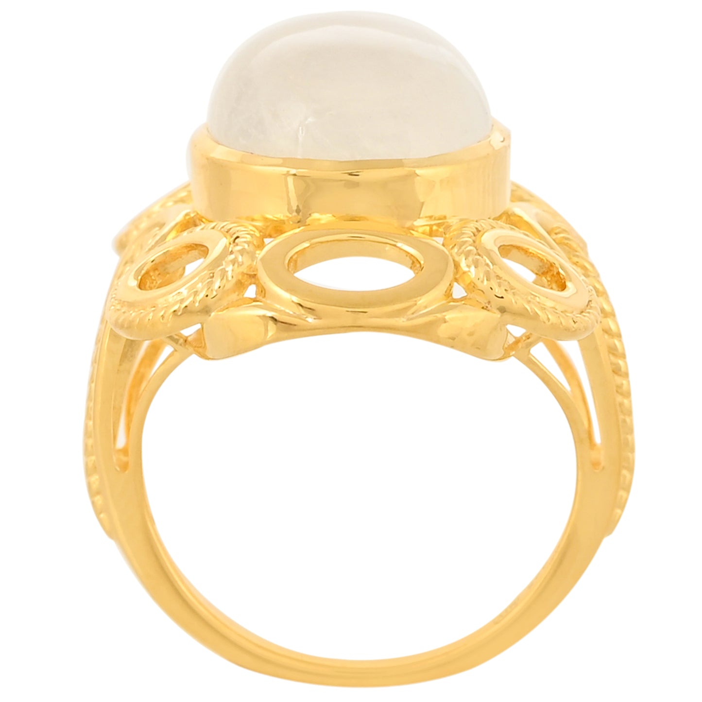 Pozlacené Stříbro 925/1000 - Prsten s Duhovým Měsíčním Kamenem - Karátové číslo: 10.16. přibližná hmotnost: 8.67 gramů