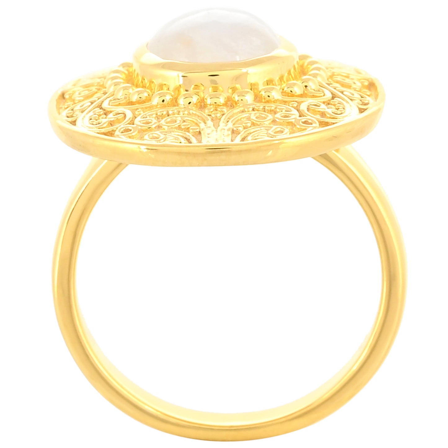 Pozlacené Stříbro 925/1000 - Prsten s Duhovým Měsíčním Kamenem - Karátové číslo: 2.93. přibližná hmotnost: 7.94 gramů