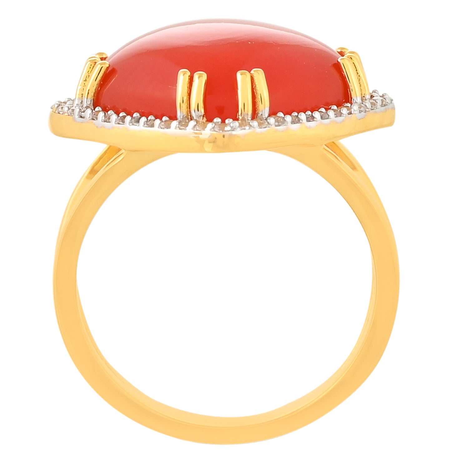 Pozlacené Stříbro 925/1000 - Prsten s Karneolem a Bílým Topazem - Karátové číslo: 9.69. přibližná hmotnost: 6.01 gramů