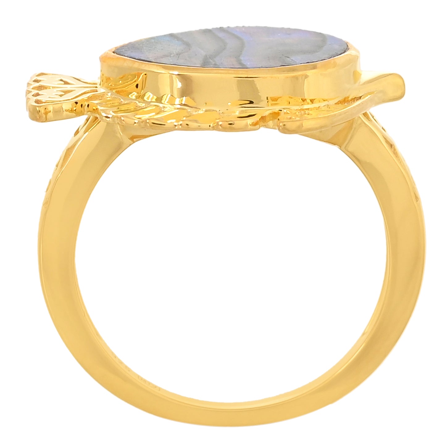 Pozlacené Stříbro 925/1000 - Prsten s Mušlí Abalone - Karátové číslo: 3.97. přibližná hmotnost: 4.71 gramů