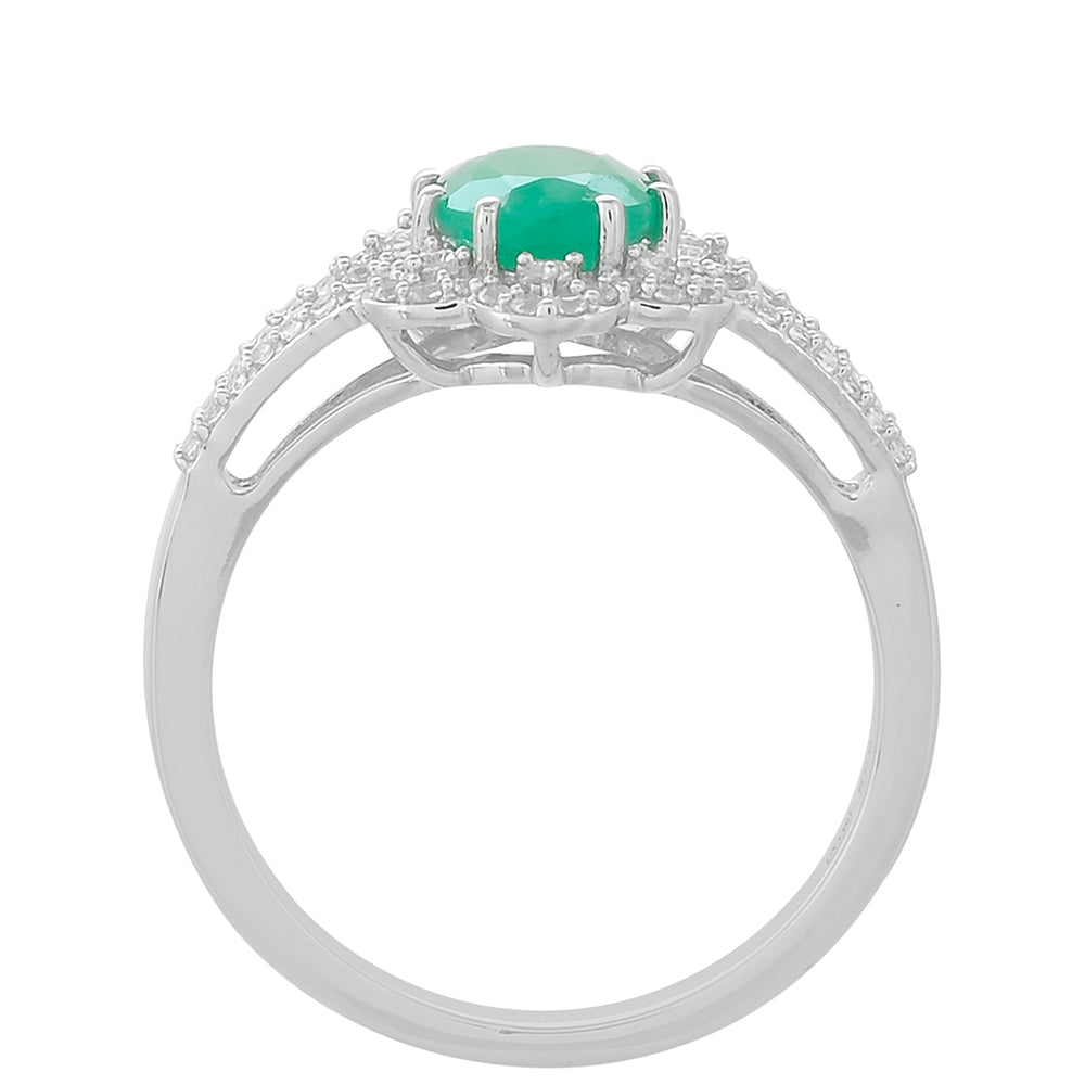 Stříbro 925/1000 - Prsten s Brazilským Smaragdem a Bílým Topazem - Karátové číslo: 1.46. přibližná hmotnost: 2.67 gramů