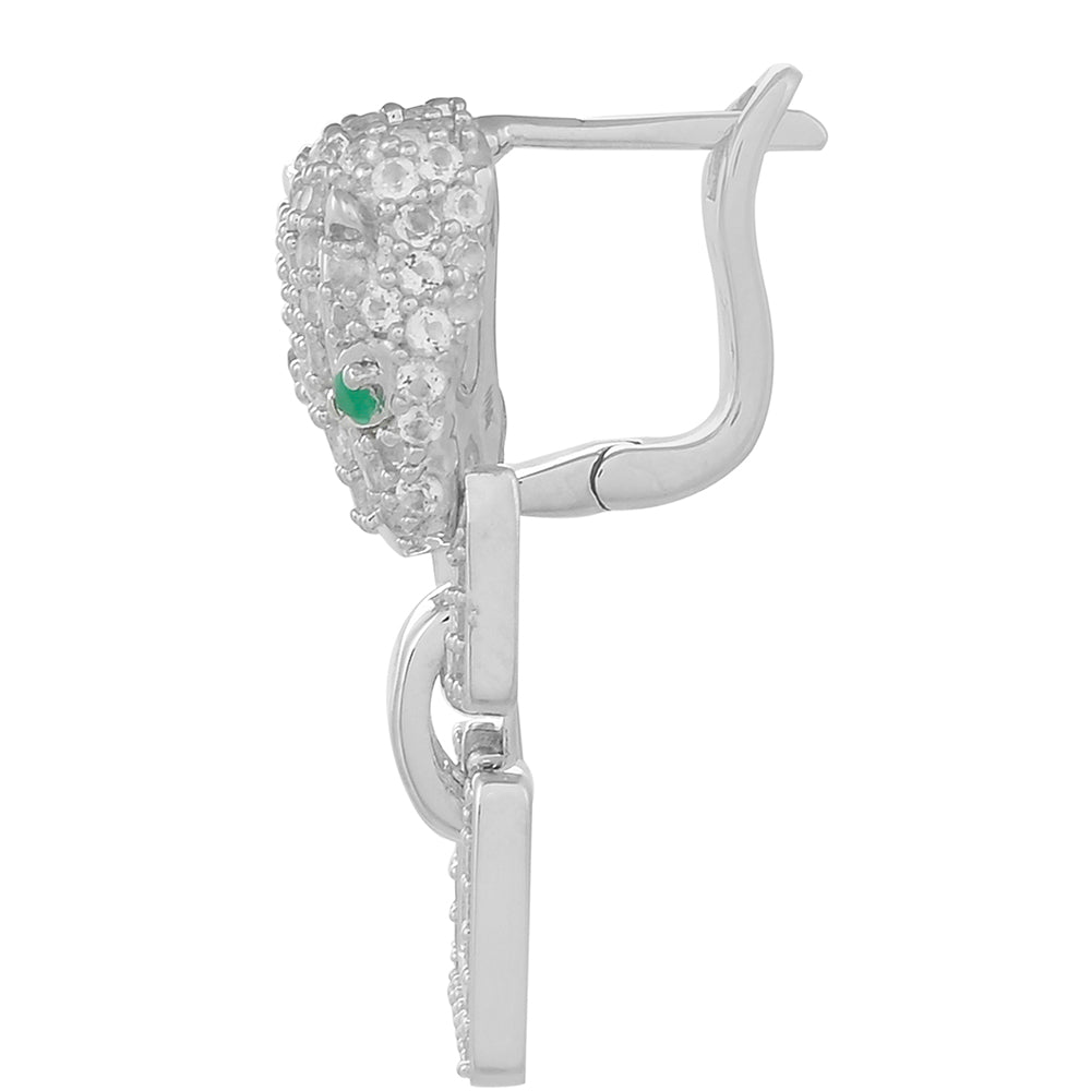 Stříbro 925/1000 - Náušnice s Brazilským Smaragdem a Bílým Topazem - Karátové číslo: 1.82. přibližná hmotnost: 7.77 gramů