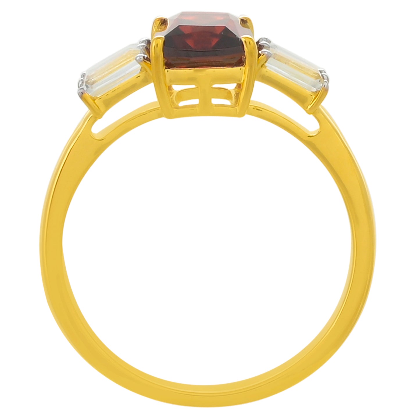 Pozlacené Stříbro 925/1000 - Prsten s Rhodolitovým Granátem a Bílým Topazem - Karátové číslo: 2.64. přibližná hmotnost: 2.72 gramů