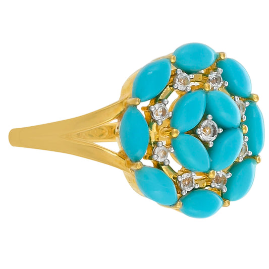 Pozlacené Stříbro 925/1000 - Prsten s Tyrkysem Sleeping Beauty a Bílým Topazem - Karátové číslo: 2.05. přibližná hmotnost: 4.09 gramů