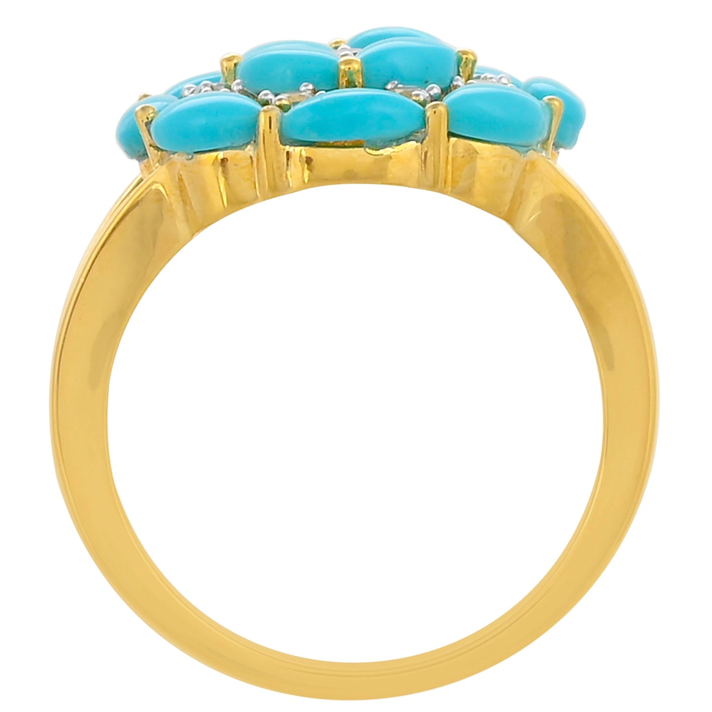 Pozlacené Stříbro 925/1000 - Prsten s Tyrkysem Sleeping Beauty a Bílým Topazem - Karátové číslo: 2.05. přibližná hmotnost: 4.09 gramů