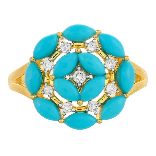 Pozlacené Stříbro 925/1000 - Prsten s Tyrkysem Sleeping Beauty a Bílým Topazem - Karátové číslo: 2.05. přibližná hmotnost: 4.09 gramů