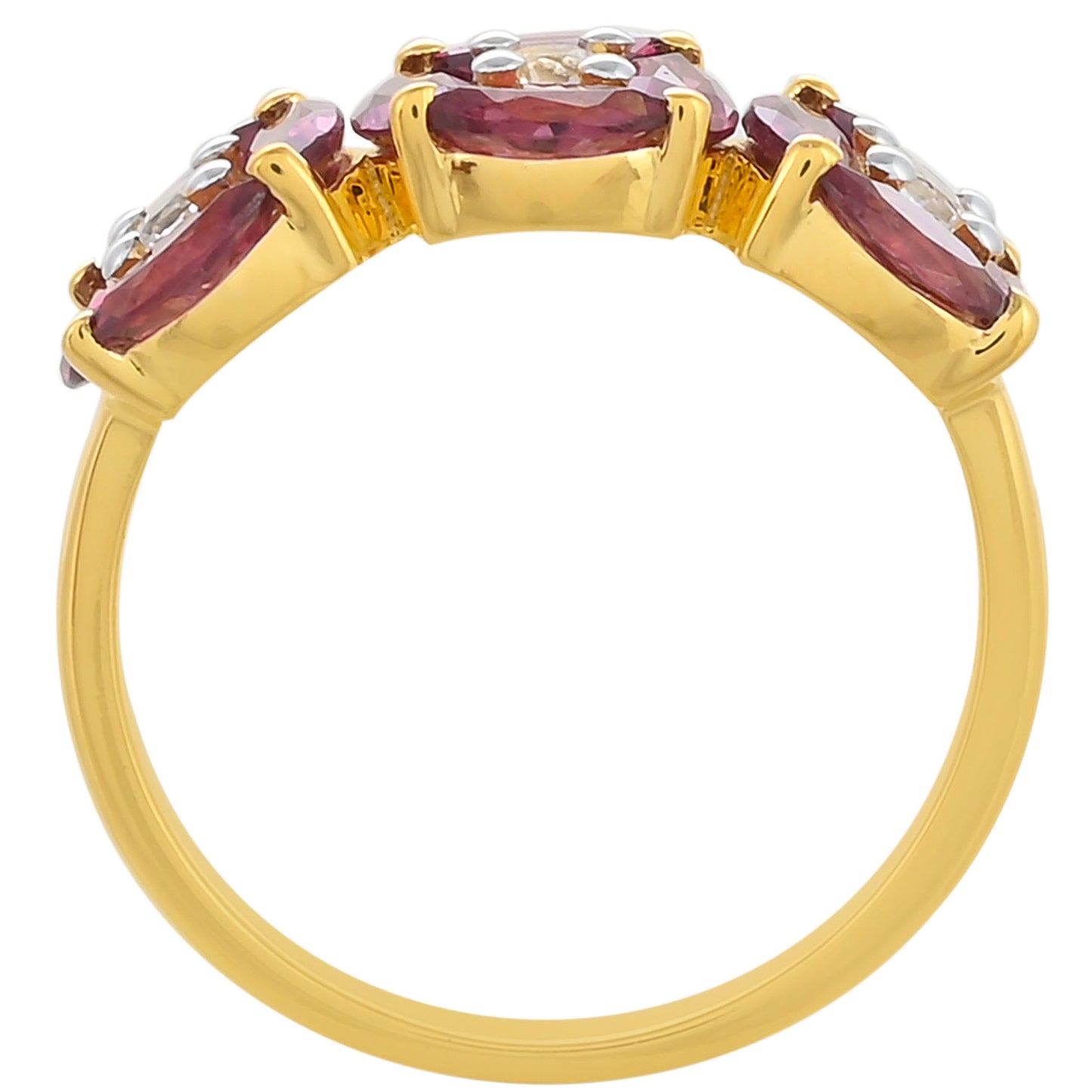 Pozlacené Stříbro 925/1000 - Prsten s Rhodolitovým Granátem a Bílým Topazem - Karátové číslo: 2.01. přibližná hmotnost: 2.74 gramů