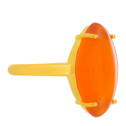 Pozlacené Stříbro 925/1000 - Prsten s Karneolem - Karátové číslo: 5.28. přibližná hmotnost: 3.69 gramů