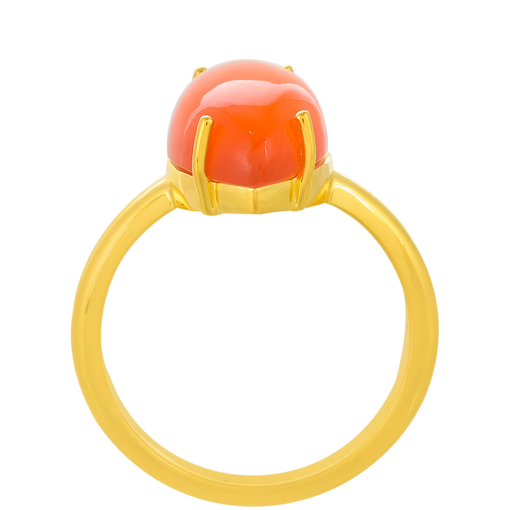 Pozlacené Stříbro 925/1000 - Prsten s Karneolem - Karátové číslo: 5.28. přibližná hmotnost: 3.69 gramů