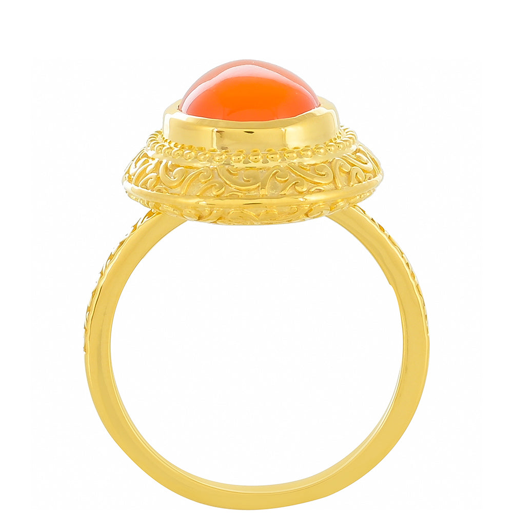 Pozlacené Stříbro 925/1000 - Prsten s Karneolem - Karátové číslo: 3.22. přibližná hmotnost: 5.19 gramů