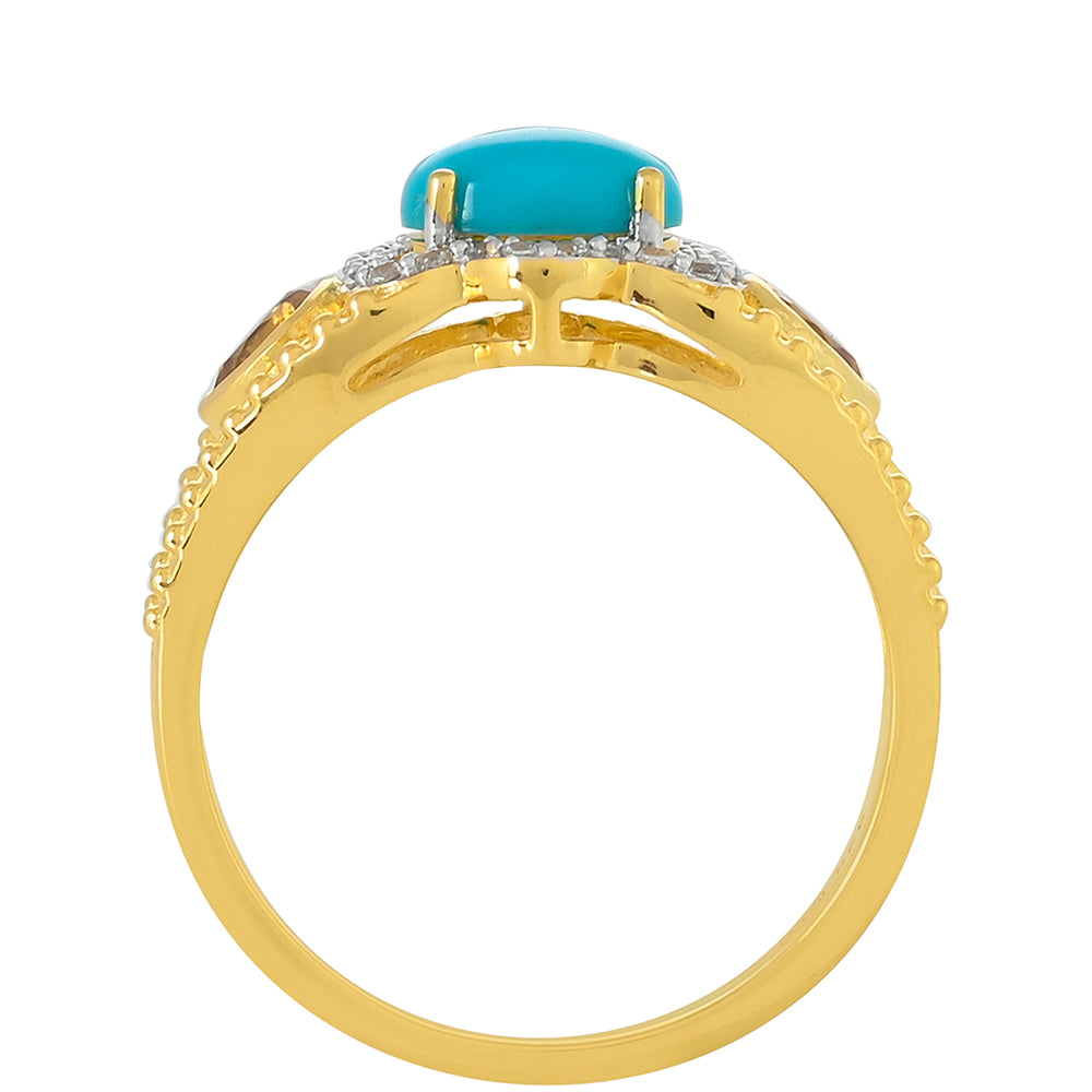 Pozlacené Stříbro 925/1000 - Prsten s Tyrkysem Sleeping Beauty a Citrínem - Karátové číslo: 1.12. přibližná hmotnost: 3.34 gramů