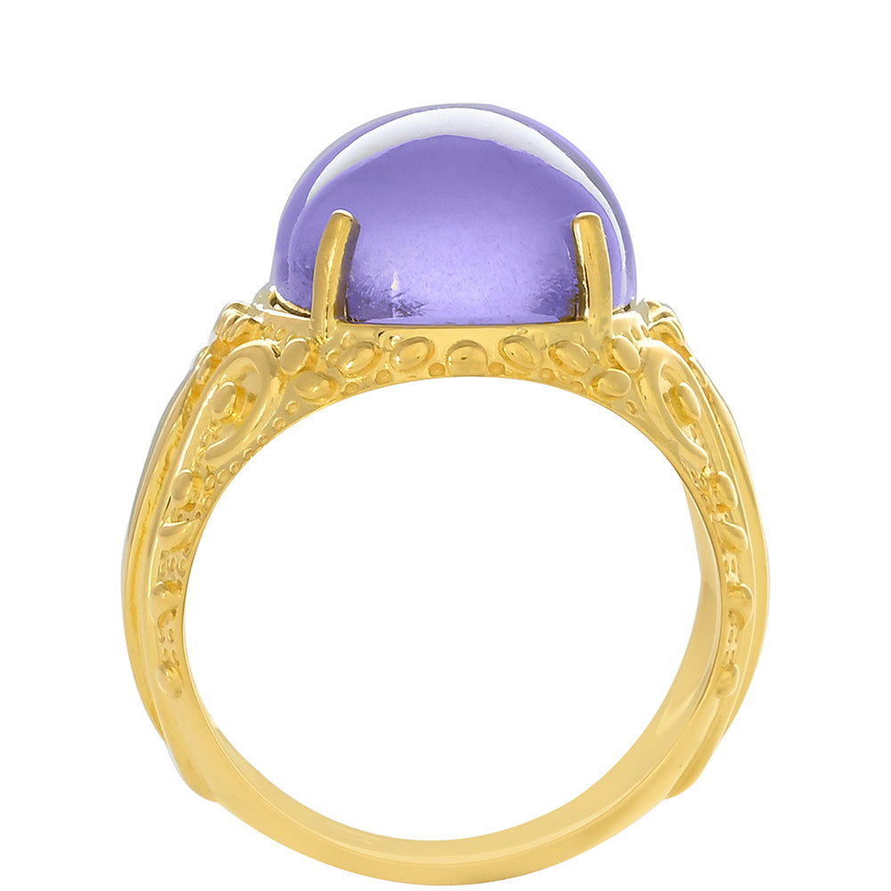 Pozlacené Stříbro 925/1000 - Prsten s Purpurovým Měsíčním Kamenem - Karátové číslo: 9.71. přibližná hmotnost: 7.02 gramů