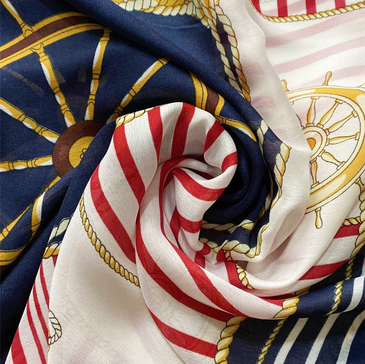 Hedvábná Šála-šátek, 90 cm x 180 cm, Vzor - kormidlo a kotva | -80% Akce na Šperky