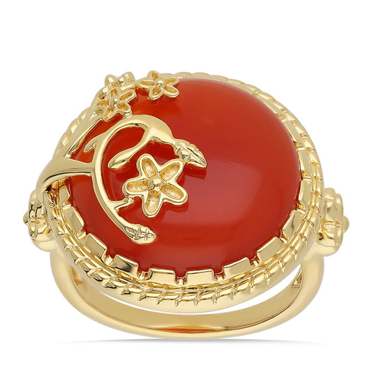 Pozlacený 925 / 1000 Sterlingové Stříbro Prsten s Červeným Onyxem