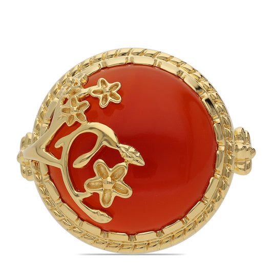 Pozlacený 925 / 1000 Sterlingové Stříbro Prsten s Červeným Onyxem