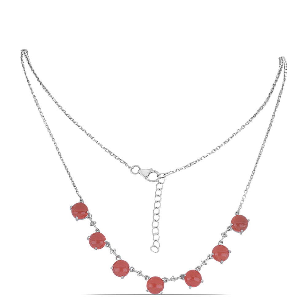 Stříbro 925/1000 - Náhrdelník s Karneolem z Tagebau a Bílým Topazem - Karátové číslo: 13.94. přibližná hmotnost: 10.63 gramů