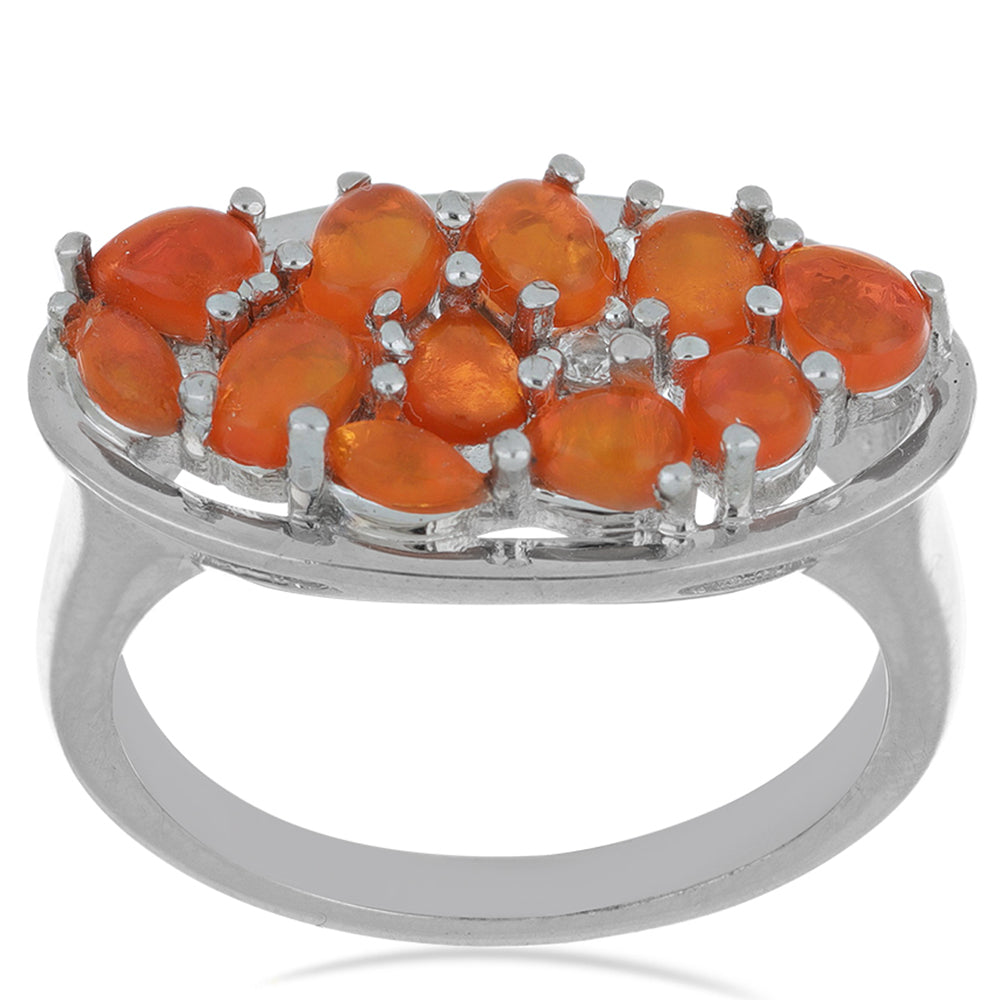 Stříbro 925/1000 - Prsten s Oranžovým Opálem z Lega Dembi a Bílým Topazem - Karátové číslo: 1.62. přibližná hmotnost: 3.95 gramů