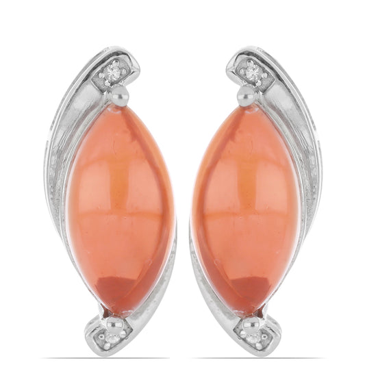 Stříbro 925/1000 - Náušnice s Oranžovým Opálem z Lega Dembi a Bílým Topazem - Karátové číslo: 4.5. přibližná hmotnost: 6.13 gramů