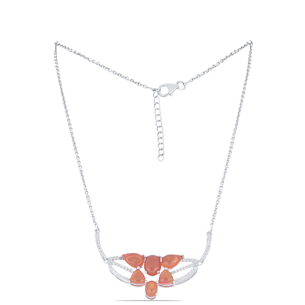 Stříbro 925/1000 Náhrdelník s Oranžovým Opálem z Lega Dembi a Bílým Topazem - Karátové číslo: 4.7. přibližná hmotnost: 8.62 gramů