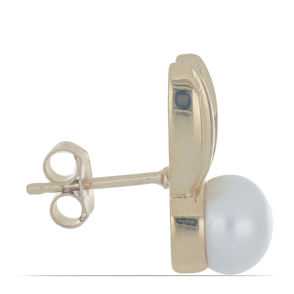 Pozlacené Stříbro 925/1000 - Náušnice s Bílou Sladkovodní Perlou - Karátové číslo: 5.96. přibližná hmotnost: 5.52 gramů