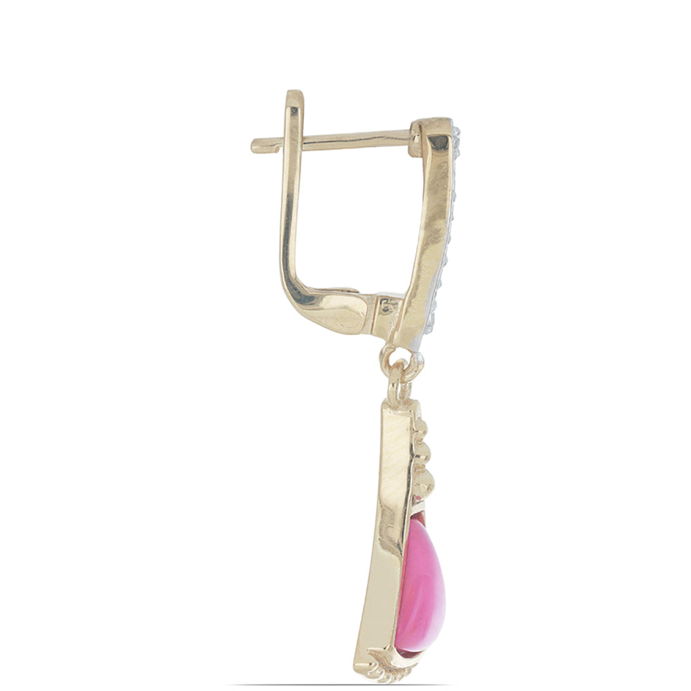 Pozlacené Stříbrné Náušnice s Růžovým Opálem z Lega Dembi a Bílým Topazem