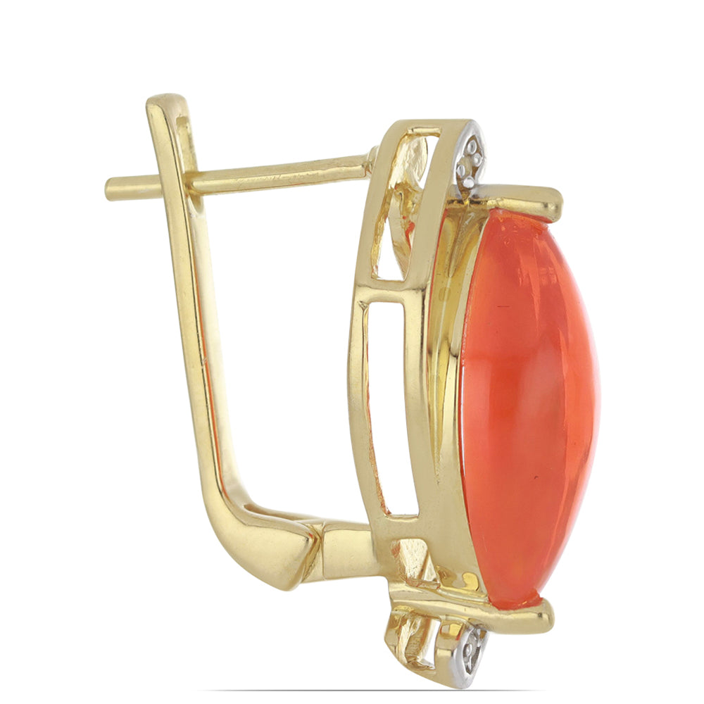 Pozlacené Stříbro 925/1000 - Náušnice s Oranžovým Opálem z Lega Dembi a Bílým Topazem - Karátové číslo: 4.9. přibližná hmotnost: 6.42 gramů