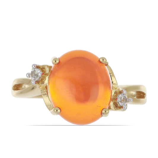 Pozlacené Stříbro 925/1000 - Prsten s Oranžovým Opálem z Lega Dembi a Bílým Topazem - Karátové číslo: 2.58. přibližná hmotnost: 3.84 gramů