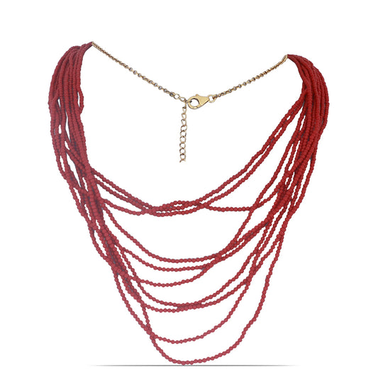 Pozlacené Stříbro 925/1000 - Náhrdelník s Červeným Houbovým Korálem - Karátové číslo: 109. přibližná hmotnost: 23.3 gramů