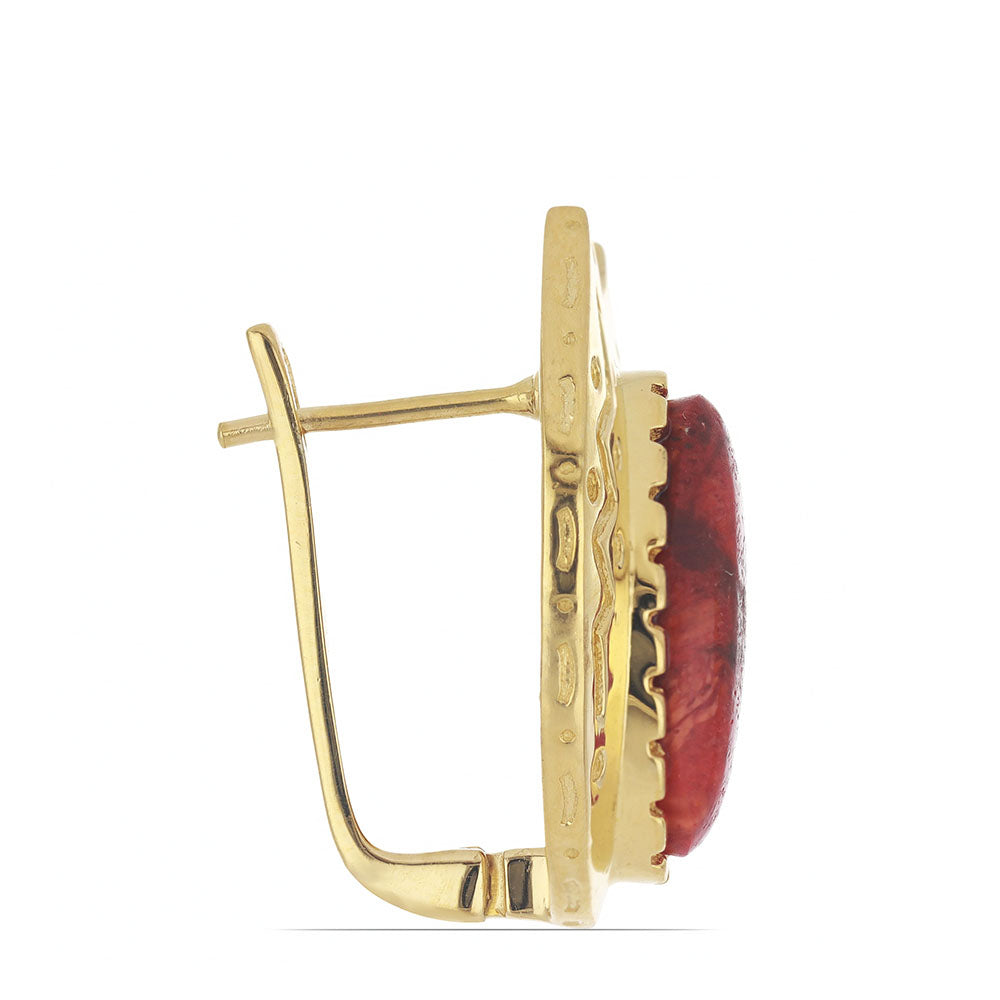 Pozlacené Stříbrné Náušnice s Červeným Houbovým Korálem