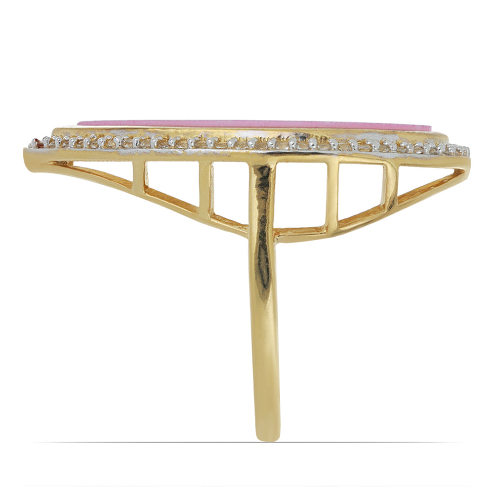 Pozlacené Stříbro 925/1000 - Prsten s Růžovou Perlou a Bílým Topazem - Karátové číslo: 12.23. přibližná hmotnost: 9.64 gramů