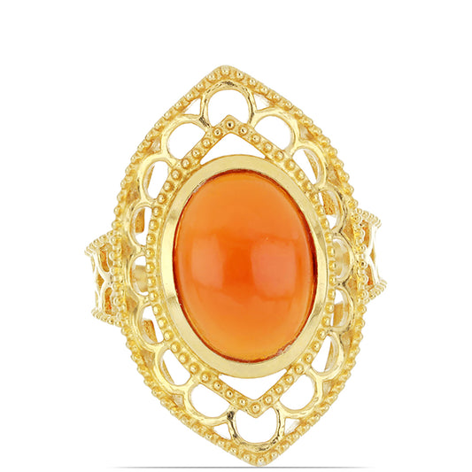 Pozlacené Stříbro 925/1000 - Prsten s Karneolem z Tagebau - Karátové číslo: 5.73. přibližná hmotnost: 7.46 gramů