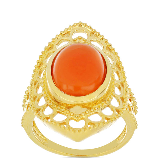 Pozlacené Stříbro 925/1000 - Prsten s Karneolem z Tagebau - Karátové číslo: 5.73. přibližná hmotnost: 7.46 gramů