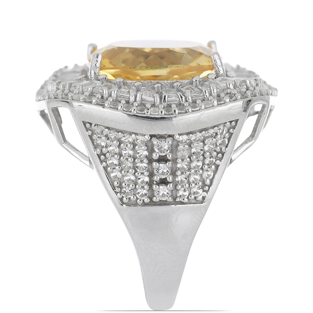 Stříbro 925/1000 - Prsten s Uralským Citrínem a Bílým Topazem - Karátové číslo: 11.93. přibližná hmotnost: 11.15 gramů