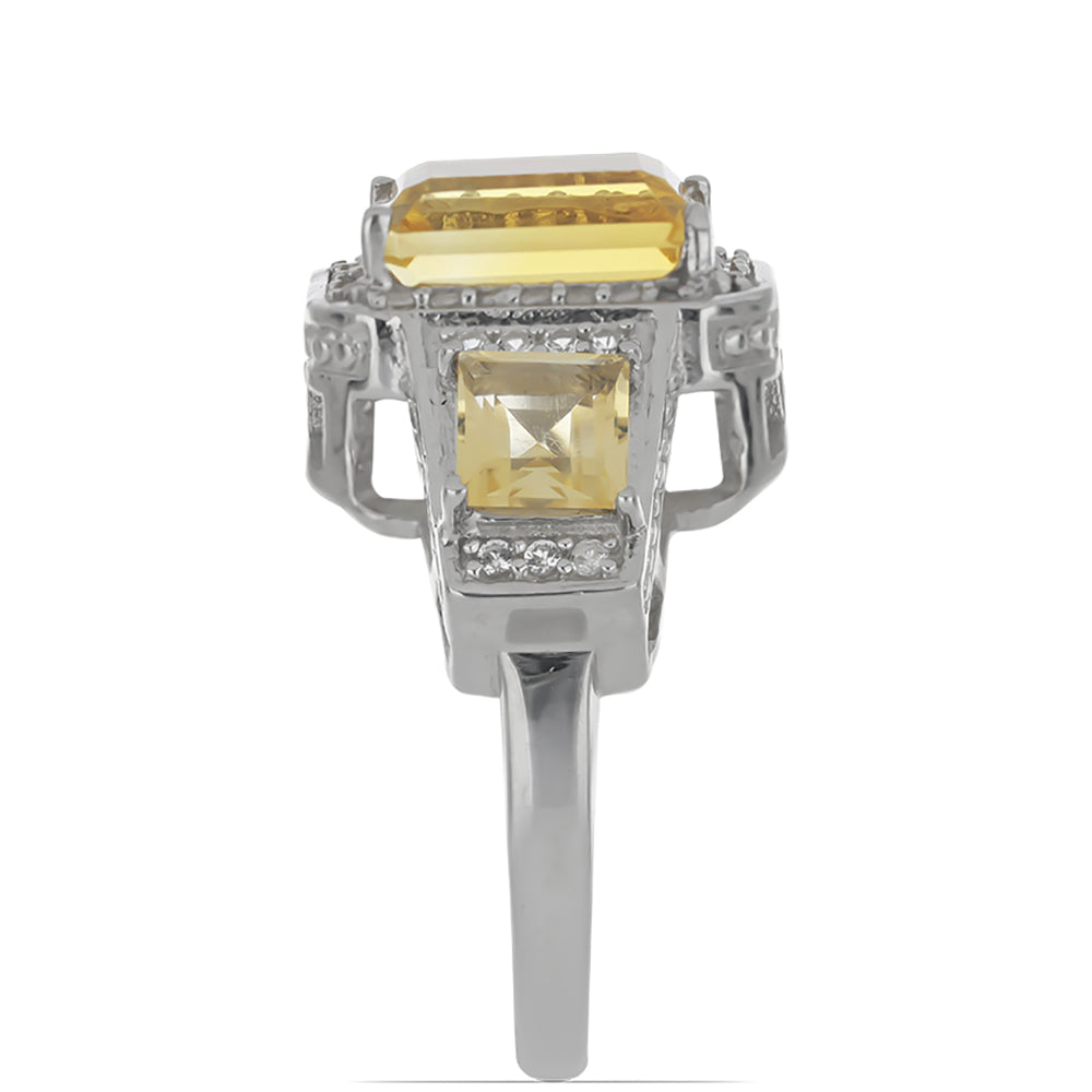 Stříbro 925/1000 - Prsten s Uralským Citrínem a Bílým Topazem - Karátové číslo: 5.04. přibližná hmotnost: 7.22 gramů