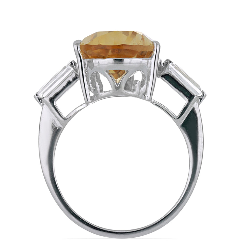 Stříbro 925/1000 - Prsten s Uralským Citrínem a Bílým Topazem - Karátové číslo: 7.98. přibližná hmotnost: 5.31 gramů
